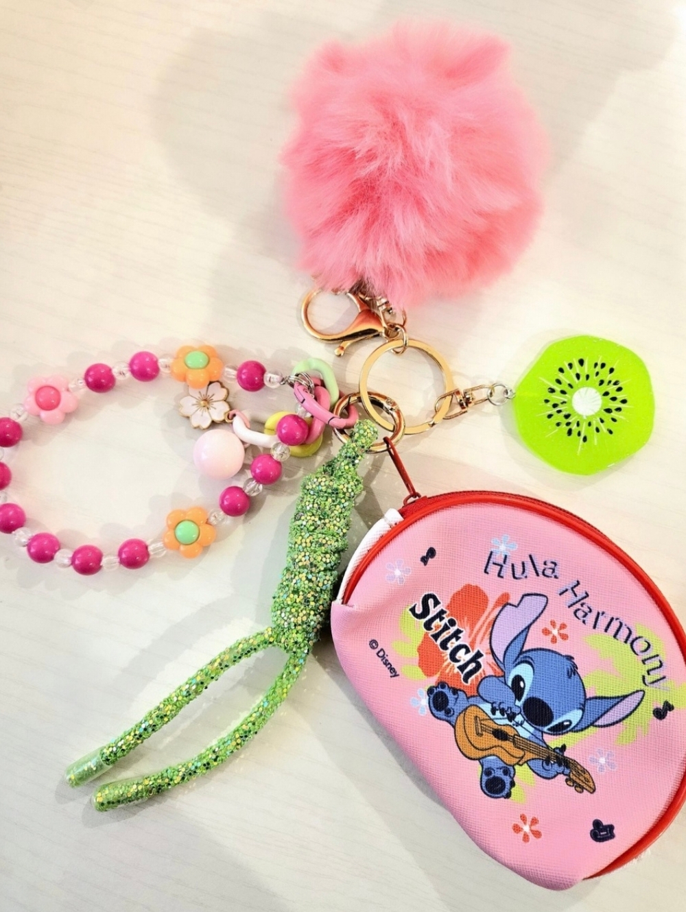 Stitch Hula Coin Purse with Pom Pom Charm Keychain Bunch
